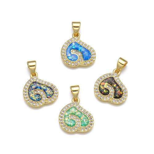 Cubic Zirconia Micro Pave Brass Pendant with Opal Heart plated DIY & micro pave cubic zirconia Sold By PC