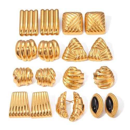 Roestvrij staal Stud Earrings, 304 roestvrij staal, met Zwarte Agaat, plated, verschillende stijlen voor de keuze & voor vrouw, gouden, Verkocht door pair