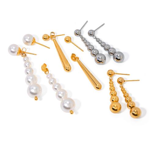 Roestvrij staal Stud Earrings, 304 roestvrij staal, met Plastic Pearl, plated, verschillende stijlen voor de keuze & voor vrouw, gouden, Verkocht door pair