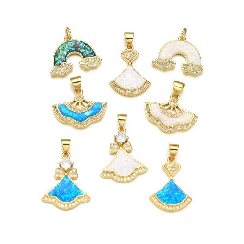 Cubic Zirconia Micro Pave Brass Pendant with Opal plated DIY & micro pave cubic zirconia Sold By PC