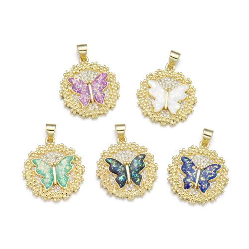 Cubic Zirconia Micro Pave Brass Pendant with Opal Butterfly plated DIY & micro pave cubic zirconia Sold By PC