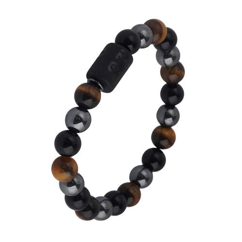 Pulseiras de pedras preciosas, Pedra natural, with Black+Magnetic+Stone Preto +Magnetic + Stone & Obsidiana & olho de tigre, feito à mão, unissex & Vario tipos a sua escolha, preto, comprimento Aprox 19 cm, vendido por PC