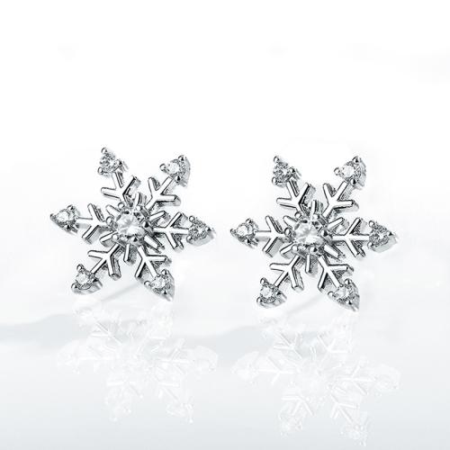 Terningformet Zirkon Micro Pave Messing Øreringe, Snowflake, mode smykker & Micro Pave cubic zirconia & for kvinde, 12mm, Solgt af par