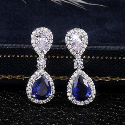 Boucles d'oreilles en laiton zircon cubique pavent, larme, bijoux de mode & pavé de micro zircon & pour femme, 24mm, Vendu par paire