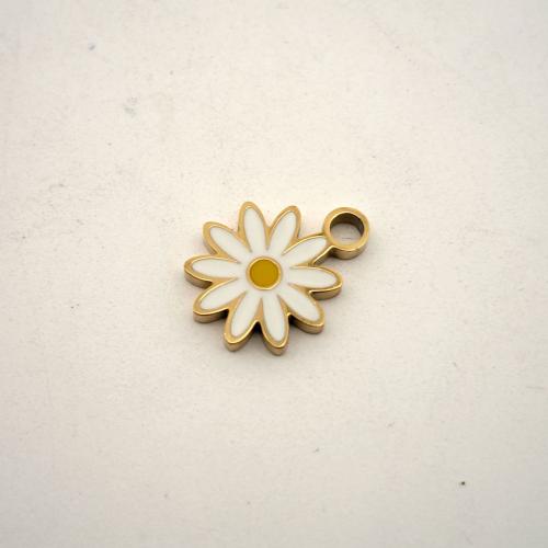 Rustfrit stål blomst vedhæng, 316 Stainless Steel, Daisy, du kan DIY & emalje, 11x9mm, Solgt af PC