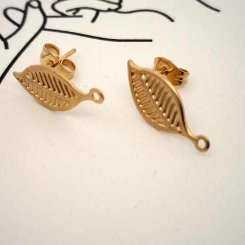 Roestvrij staal Earring bericht, 304 roestvrij staal, Blad, DIY, gouden, 19x8mm, Verkocht door PC