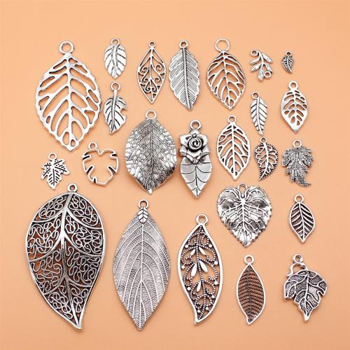 Pendants Sinc Alloy Leaf, dath airgid antique plátáilte, DIY, 24ríomhairí pearsanta/Socraigh, Díolta De réir Socraigh