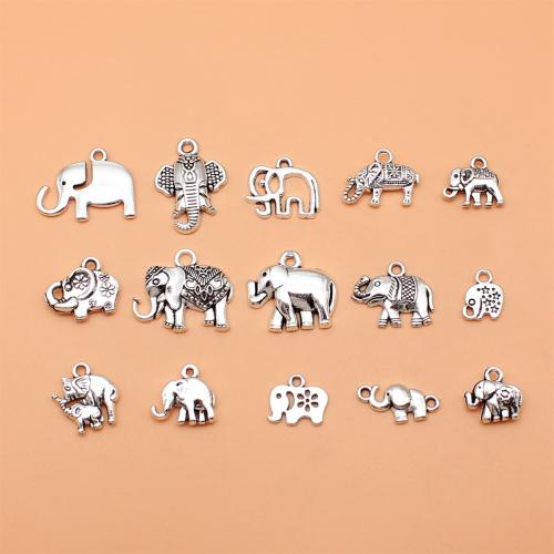 In lega di zinco animali pendenti, lega in zinco, Elefante, placcato argento antico, DIY, 15PC/set, Venduto da set