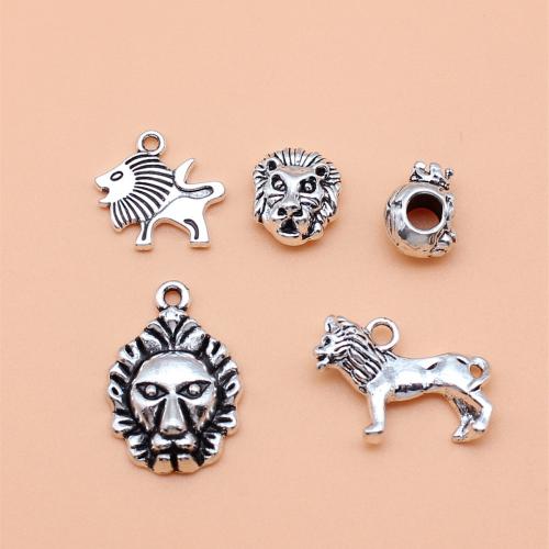 Zinc Alloy Animal Pendants Lion antique silver color plated DIY Sold By Set