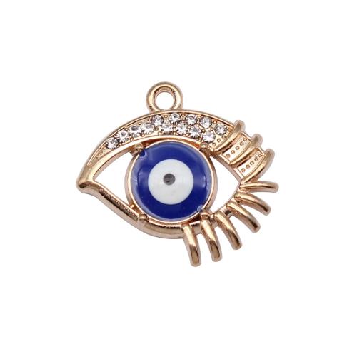 Evil Eye Anhänger, Zinklegierung, blöser Blick, goldfarben plattiert, DIY & Emaille & mit Strass, 22x21mm, verkauft von PC