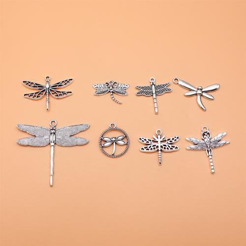 Zinc Alloy Animal Pendants Dragonfly antique silver color plated DIY Sold By Set