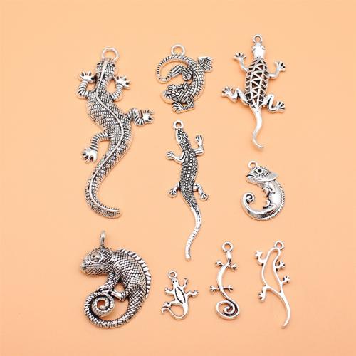 Colgantes Animales de Aleación de Zinc, Lagarto, chapado en color de plata antigua, Bricolaje, 9PCs/Set, Vendido por Set