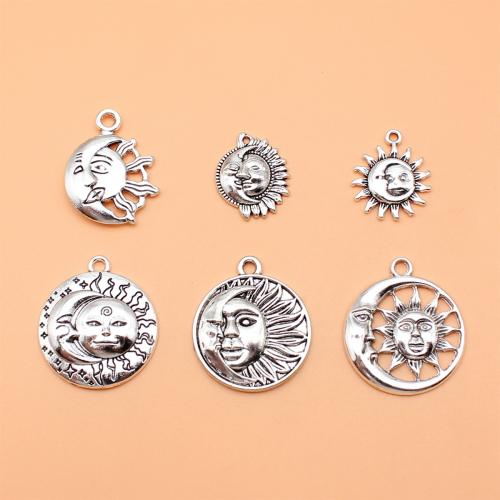 Zinc Alloy Pendants Sun antique silver color plated DIY Sold By Set