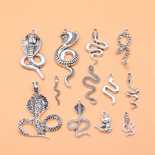 In lega di zinco animali pendenti, lega in zinco, Serpente, placcato argento antico, DIY, 12PC/set, Venduto da set