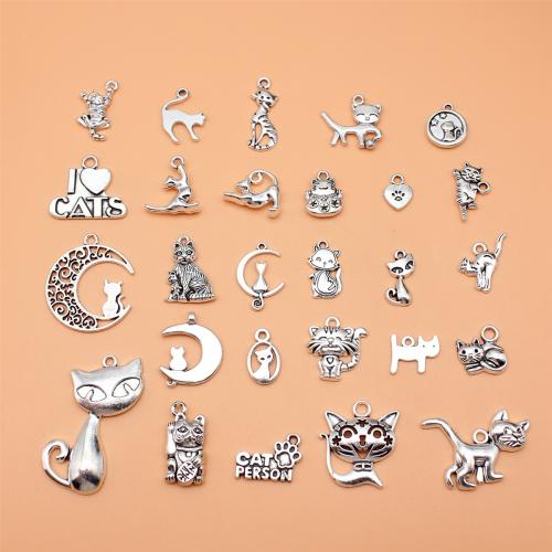 Zinc Alloy Animal Pendants, Cat, antique silver color plated, DIY, 27PCs/Set, Sold By Set