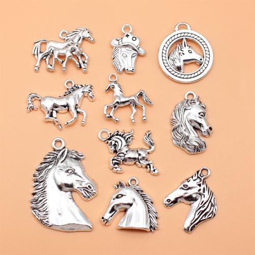 In lega di zinco animali pendenti, lega in zinco, Cavallo, placcato argento antico, DIY, 10PC/set, Venduto da set