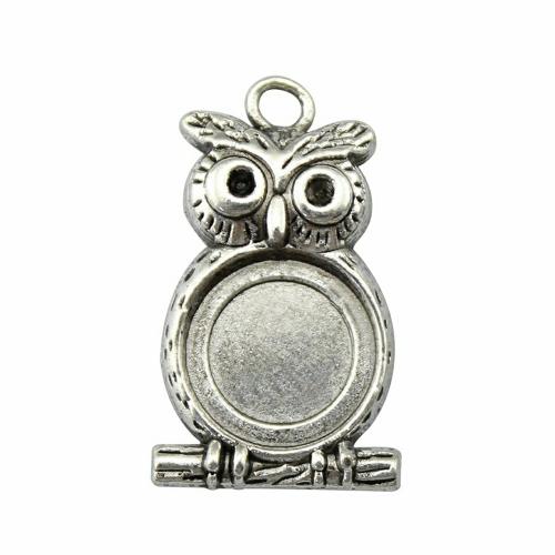 Zinc Alloy vedhæng Cabochon Setting, Owl, antik sølv farve forgyldt, du kan DIY, inner size:14mm, Solgt af PC