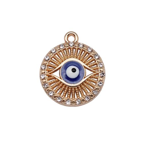 Evil Eye Hangers, Zinc Alloy, gold plated, DIY & boze oog patroon & glazuur & met strass, 21x18mm, Verkocht door PC