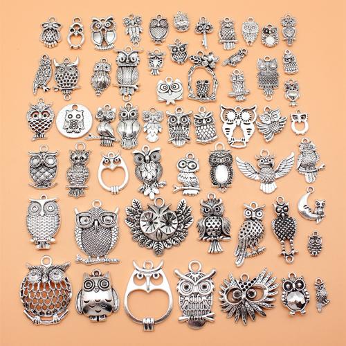 Zinc Alloy Animal Pendants Owl antique silver color plated DIY Sold By Set