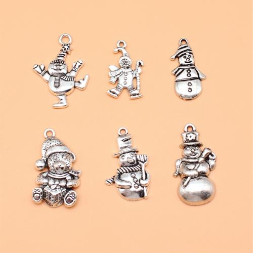 Colgantes de Aleación de Zinc, Hombre de Nieve, chapado en color de plata antigua, Bricolaje, 6PCs/Set, Vendido por Set