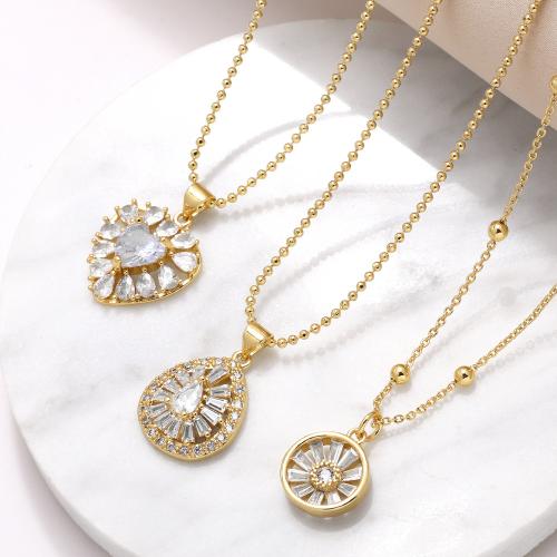 Cubic Zircon Micro Pave Brass Necklace gold color plated fashion jewelry & micro pave cubic zirconia golden nickel lead & cadmium free Sold By PC