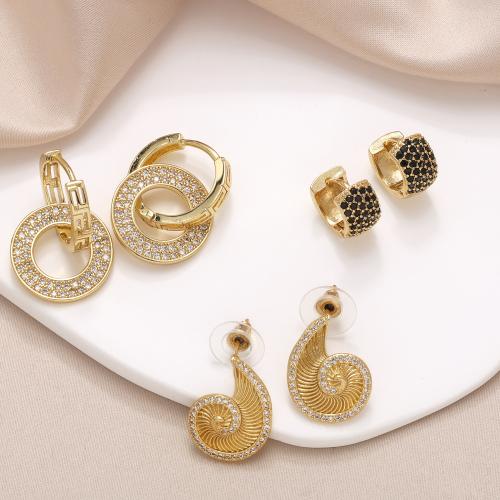 Cubic Zirconia Micro Pave Brass Earring gold color plated fashion jewelry & micro pave cubic zirconia golden nickel lead & cadmium free Sold By Pair