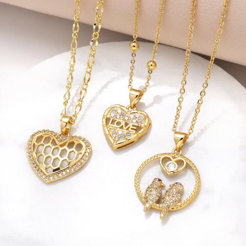 Cubic Zircon Micro Pave Brass Necklace gold color plated fashion jewelry & micro pave cubic zirconia golden nickel lead & cadmium free Sold By PC