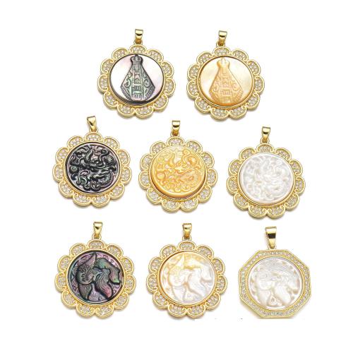 Cubique Pendentif en laiton zircon pavent, avec coquille noire & coquille jaune & coquille blanche, Placage, DIY & styles différents pour le choix & pavé de micro zircon, plus de couleurs à choisir, Vendu par PC