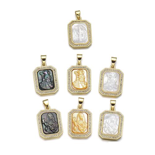 Cubique Pendentif en laiton zircon pavent, avec coquille noire & coquille jaune & coquille blanche, Placage, DIY & styles différents pour le choix & pavé de micro zircon, plus de couleurs à choisir, Vendu par PC