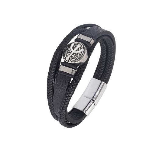 PU cavo bracciali, 304 acciaio inox, with PU & lega in zinco, fatto a mano, unisex, nessuno, Lunghezza Appross. 21-22 cm, Venduto da PC