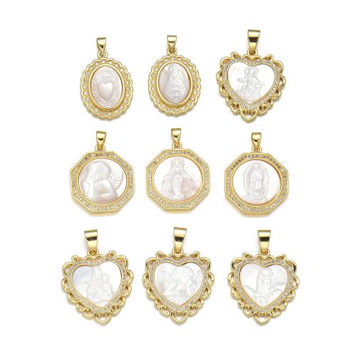 Cubic Zirconia Micro Pave Brass Pendant with White Shell plated DIY & micro pave cubic zirconia golden Sold By PC