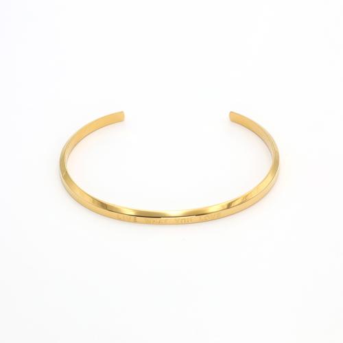 304 roestvrij staal Manchet Bangle, gold plated, met brief patroon & voor vrouw, Verkocht door PC