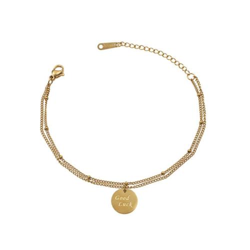 304 roestvrij staal Armband, met 1.6inch extender keten, Rond plat, gold plated, Dubbele laag & mode sieraden & met brief patroon & voor vrouw, Lengte Ca 6.3 inch, Verkocht door PC