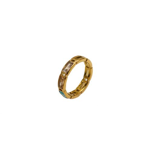 Titanium Staal Finger Ring, gold plated, micro pave zirconia & voor vrouw, Maat:8, Verkocht door PC