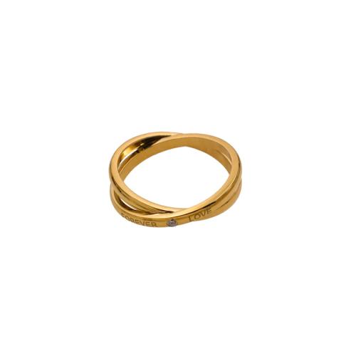 Titanium Staal Finger Ring, gold plated, met brief patroon & micro pave zirconia & voor vrouw, Maat:7, Verkocht door PC