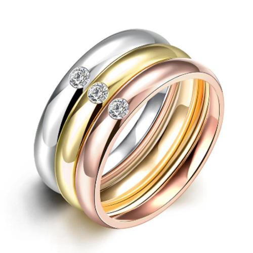 Partículas de acero Anillo Set, chapado, tres piezas & diverso tamaño para la opción & micro arcilla de zirconia cúbica & para mujer, tamaño:6-11, Vendido por Set