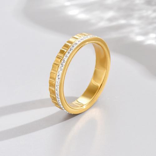 Acier titane bague, Placage de couleur d'or, normes différentes pour le choix & pour femme & avec strass, Taille:6-10, Vendu par PC