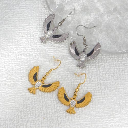 Stainless Steel Drop Earring 304 Stainless Steel Bird Vacuum Ion Plating fashion jewelry & for woman & with rhinestone Sold By Pair