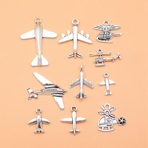 Køretøj Shaped Zinc Alloy Pendler, Airplane, antik sølv farve forgyldt, du kan DIY, 10pc'er/sæt, Solgt af sæt