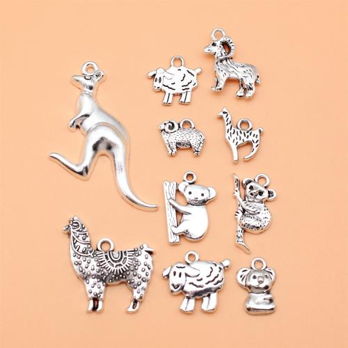 Zinc Alloy Animal Pendants antique silver color plated DIY Sold By Set