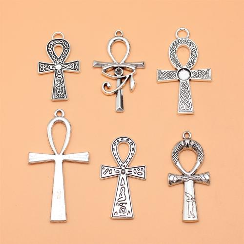 Zinc Alloy Cross Přívěsky, Zinek, Kříž, starožitné barva postříbřená, DIY, 6PC/nastavit, Prodáno By nastavit