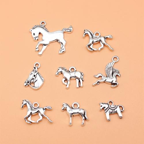 Zinklegering Animal Hangers, Zinc Alloy, Paard, antiek zilver plated, DIY, 8pC's/Stel, Verkocht door Stel