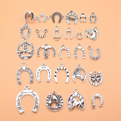 Ciondoli in lega di zinco, lega in zinco, Osso di cavallo, placcato argento antico, DIY, 26PC/set, Venduto da set