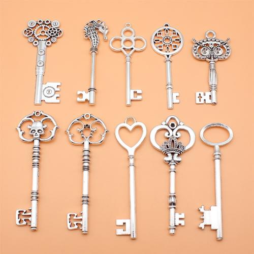 Zinc Alloy Key riipukset, Sinkkiseos, Avain, antiikki hopea päällystetty, tee-se-itse, 10PC/set, Myymät set