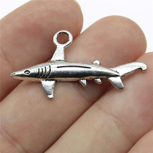 Zinc Alloy Animal Pendler, Shark, antik sølv farve forgyldt, du kan DIY, 36x20mm, Solgt af PC