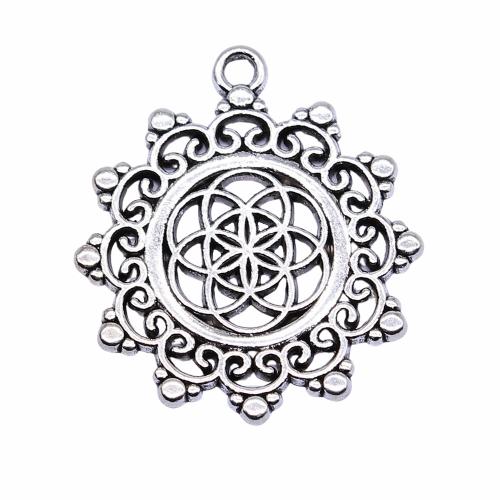 Sinc Alloy Flower Pendants, dath airgid antique plátáilte, DIY, 29x29mm, Díolta De réir PC