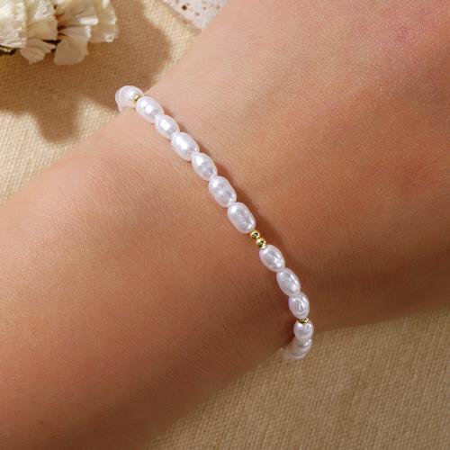 Plastic Pearl Armband, voor vrouw, wit, Lengte 17.5 cm, Verkocht door PC