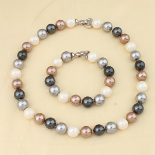 シェルパール ファッションアクセサリーセット, 2個 & ファッションジュエリー, 無色, Bead size: 12mm, bracelet length: 19cm, necklace length: 45cm, 売り手 セット