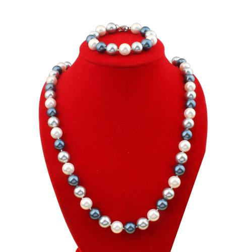 Shell Pearl Papuošalų rinkinys, 2 vnt. & Bižuterijos, mišrios spalvos, Bead size: 12mm, bracelet length: 19cm, necklace length: 65cm, Pardavė nustatyti