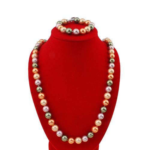 Shell Pearl Zestaw modnej biżuterii, 2 sztuki & biżuteria moda, mieszane kolory, Bead size: 12mm, bracelet length: 19cm, necklace length: 70cm, sprzedane przez Ustaw